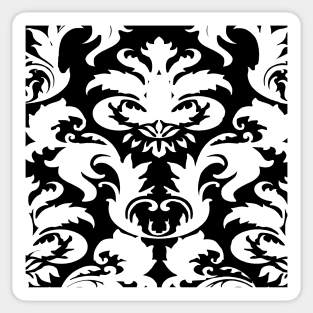 White and Black Victorian Damask #2 Sticker